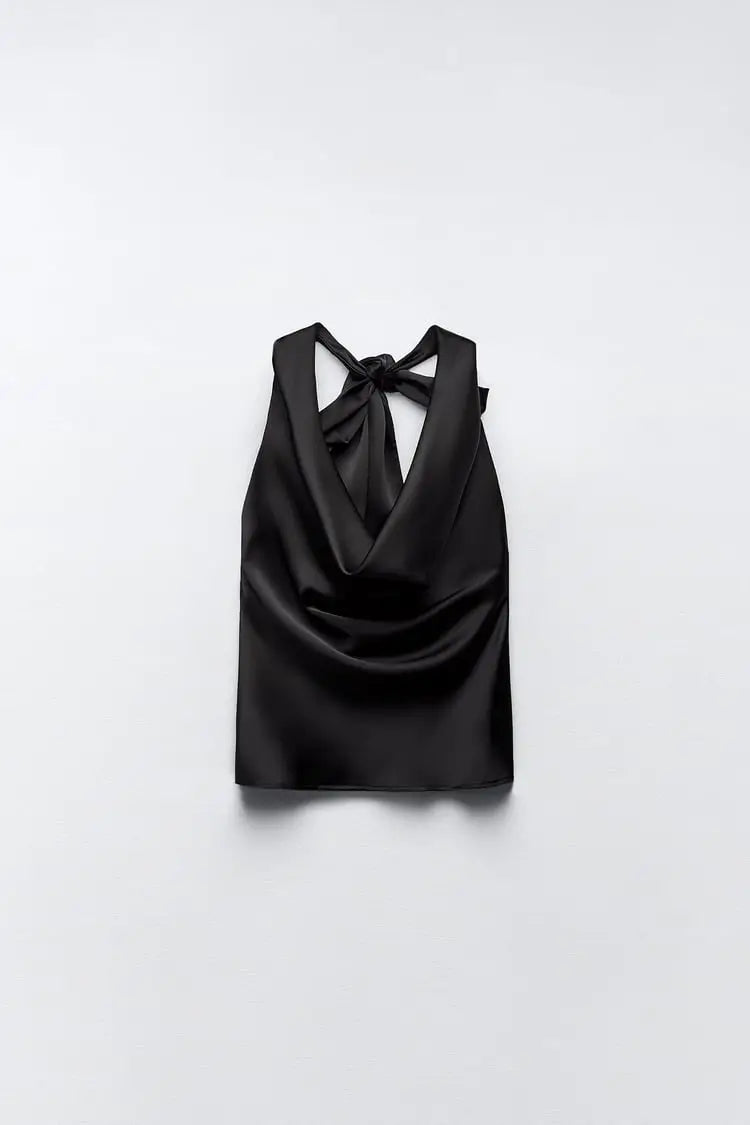 SATIN HALTER TOP WITH BOW DETAIL