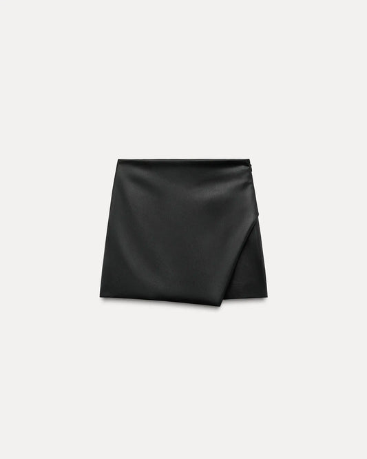 ASYMMETRIC FAUX LEATHER SKORT