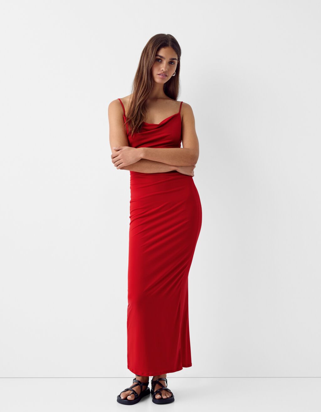 DRAPED STRAPPY LONG DRESS