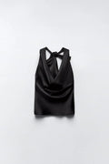 SATIN HALTER TOP WITH BOW DETAIL